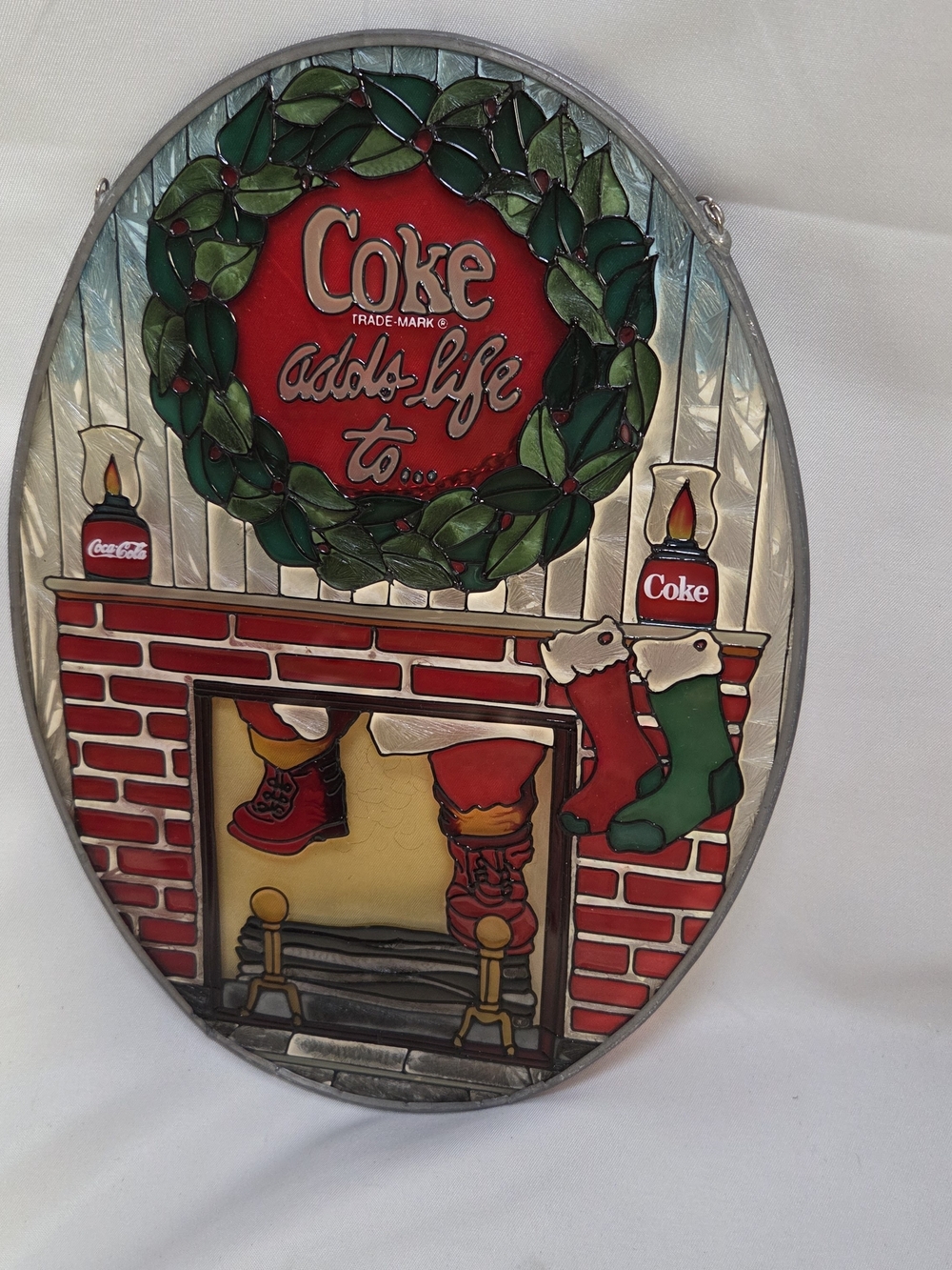 Coca-Cola Stained Glass Sun Catcher Christmas Theme